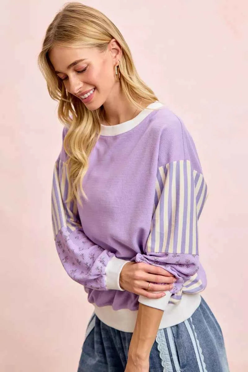 BiBi Mix and Match Sweatshirt with Floral Sleeve Striped 39a4be33c1ca4f95b9bf4ade1946c022-Max-Origin