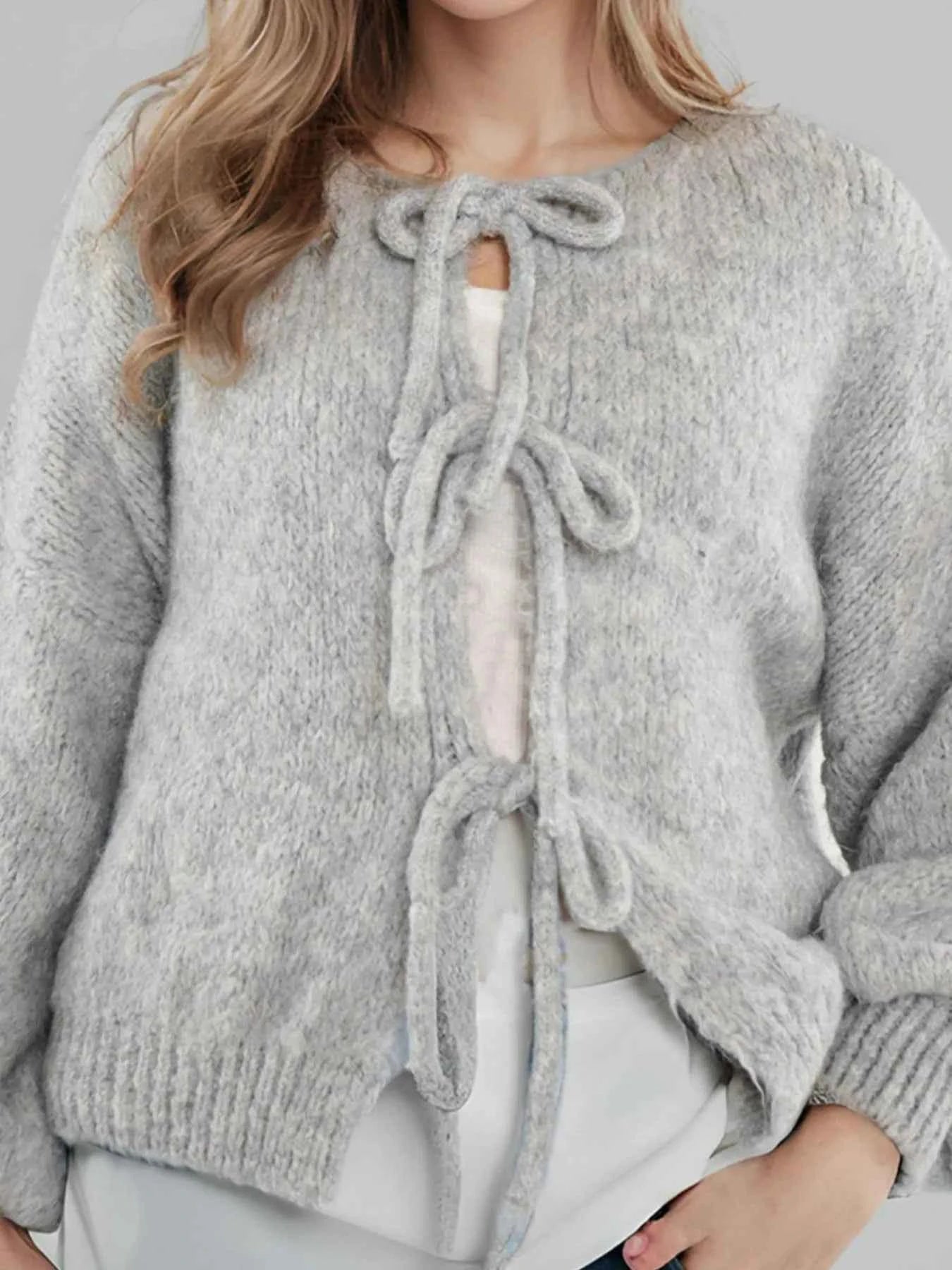 Cozy Bow-Tie Front Knit Cardigan