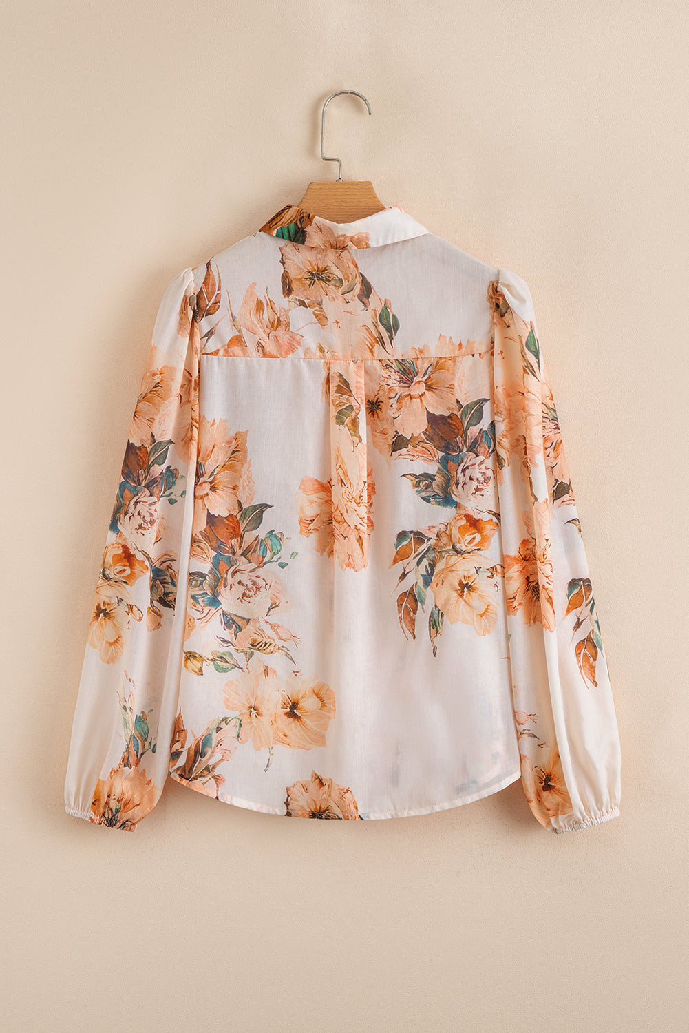 Brown Floral Puff Sleeve Lightweight Shirt