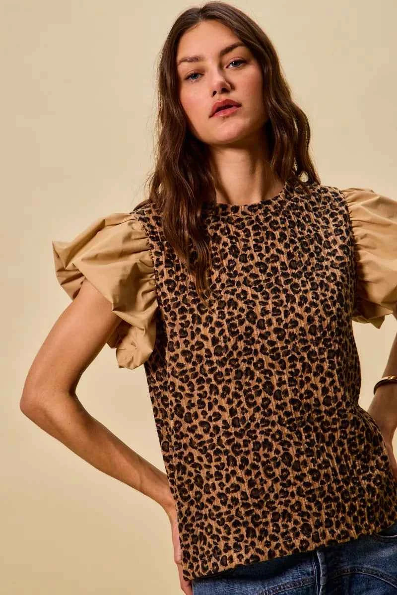 SO ME Leopard Pointelle Knit Top with Puff Sleeves 39b89442d92c456f943d2340b0733a7c-Max-Origin