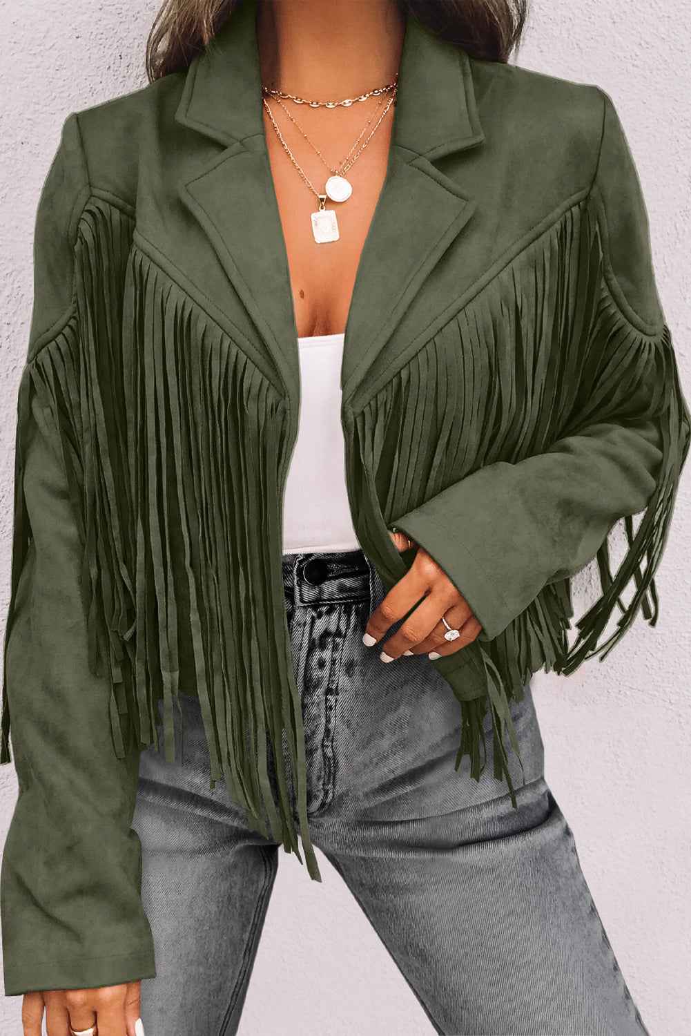 Green Cropped Fringe Faux Suede Jacket 39bac651e02a7737