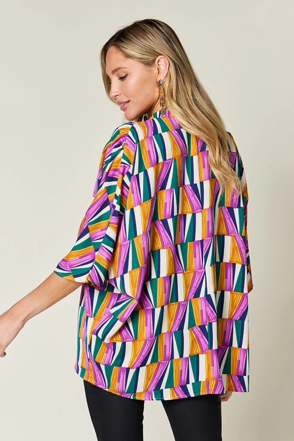 Double Take Full Size Geometric Notched Dolman Sleeve Top 39c2c440-e78b-47a5-853c-ee687b781bbb-Max