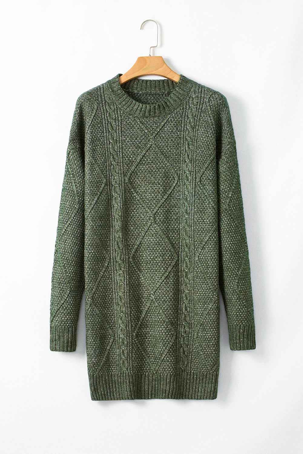 Oatmeal Cable Knit Drop Shoulder Loose Fit Sweater Dress 39c6a3caa1dc3a89