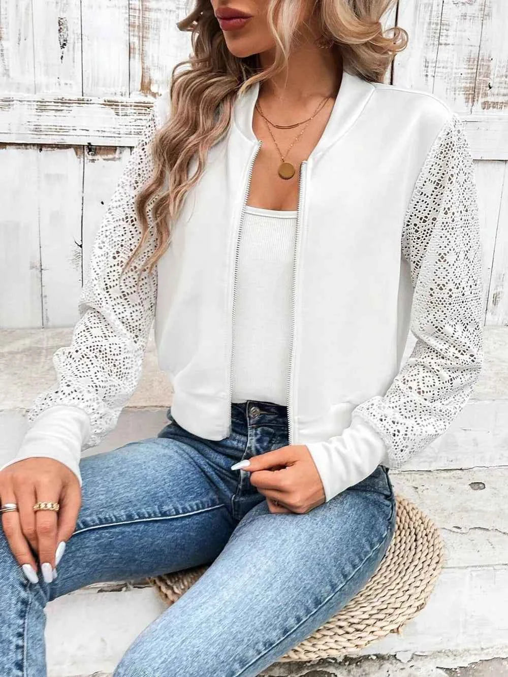 Baseball Collar Lace Patchwork Long Sleeve Jacket 39c7ee00-3aa9-4ce2-9db2-d08d65db6ef8-Max