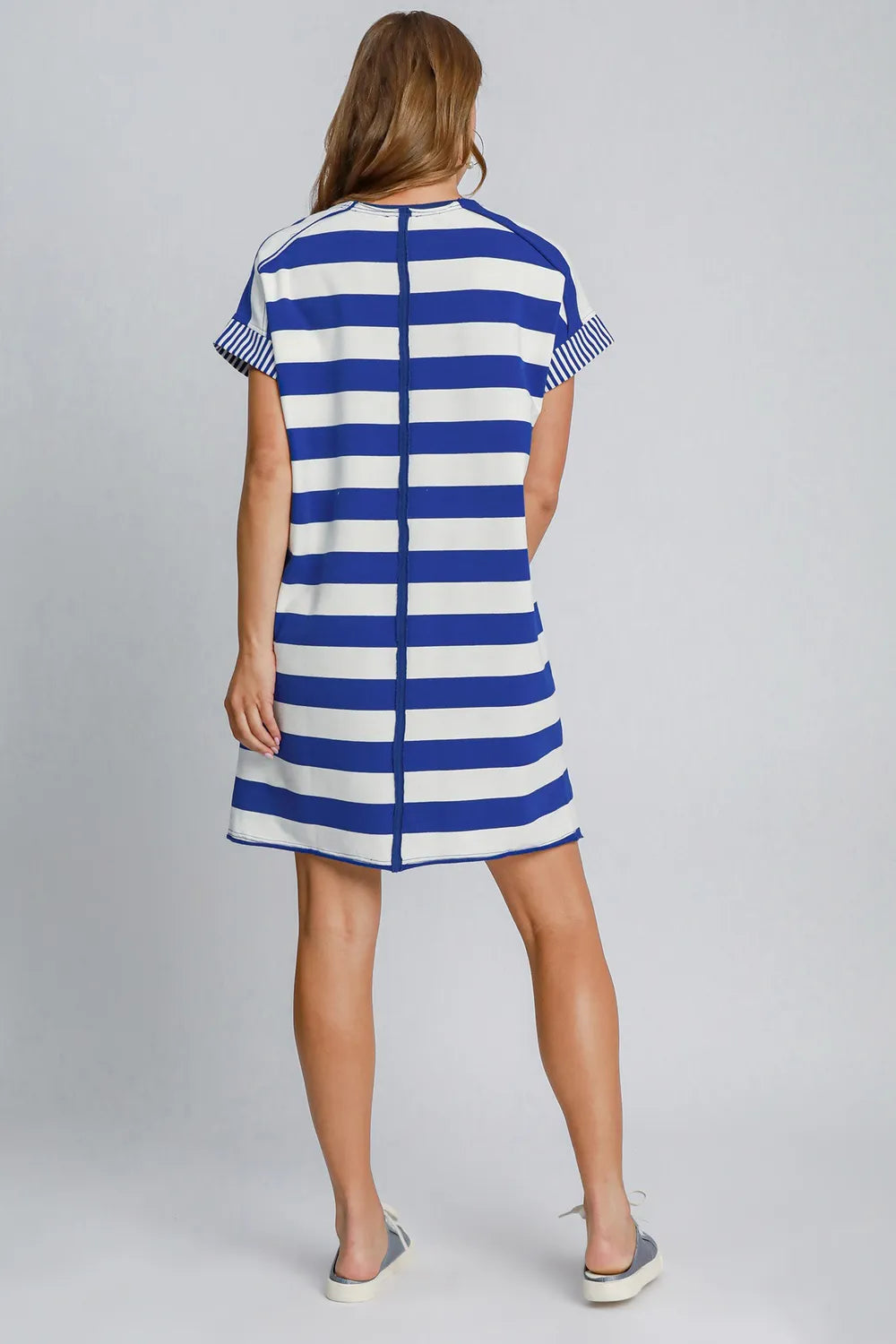 Umgee Peace Applique Striped Short Sleeve Mini Dress 39d22f0f-9dfa-4676-9048-a7e56d3d6867-Max