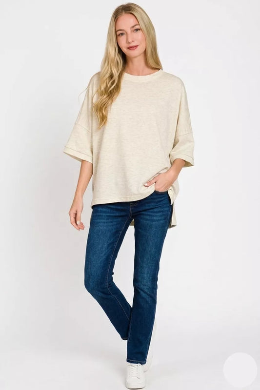 Scuba Round Neck Top With Side Slits 39da110a-cf15-4bed-bfb3-5e39b5a68748-Max-Origin