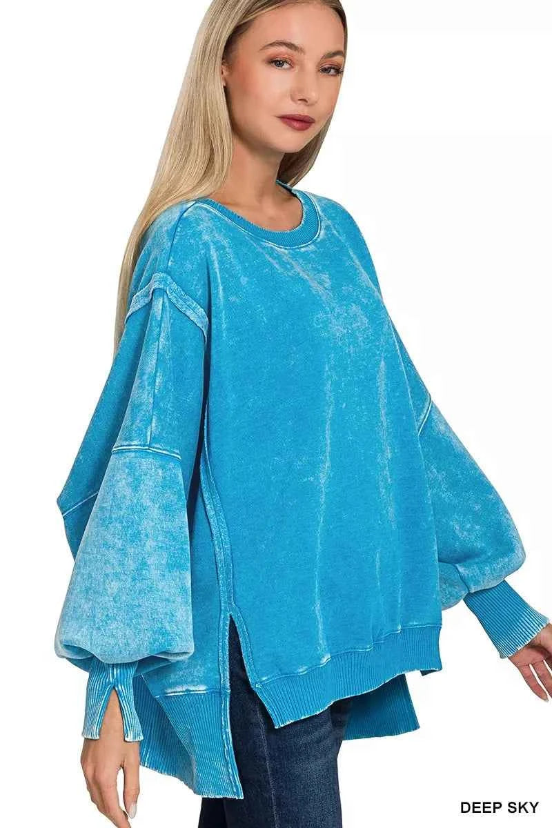 Zenana Acid Washed Batwing Sleeve Fleece Sweatshirt 39dd5e33715c4043a9ea77ed2decdfbf-Max-Origin