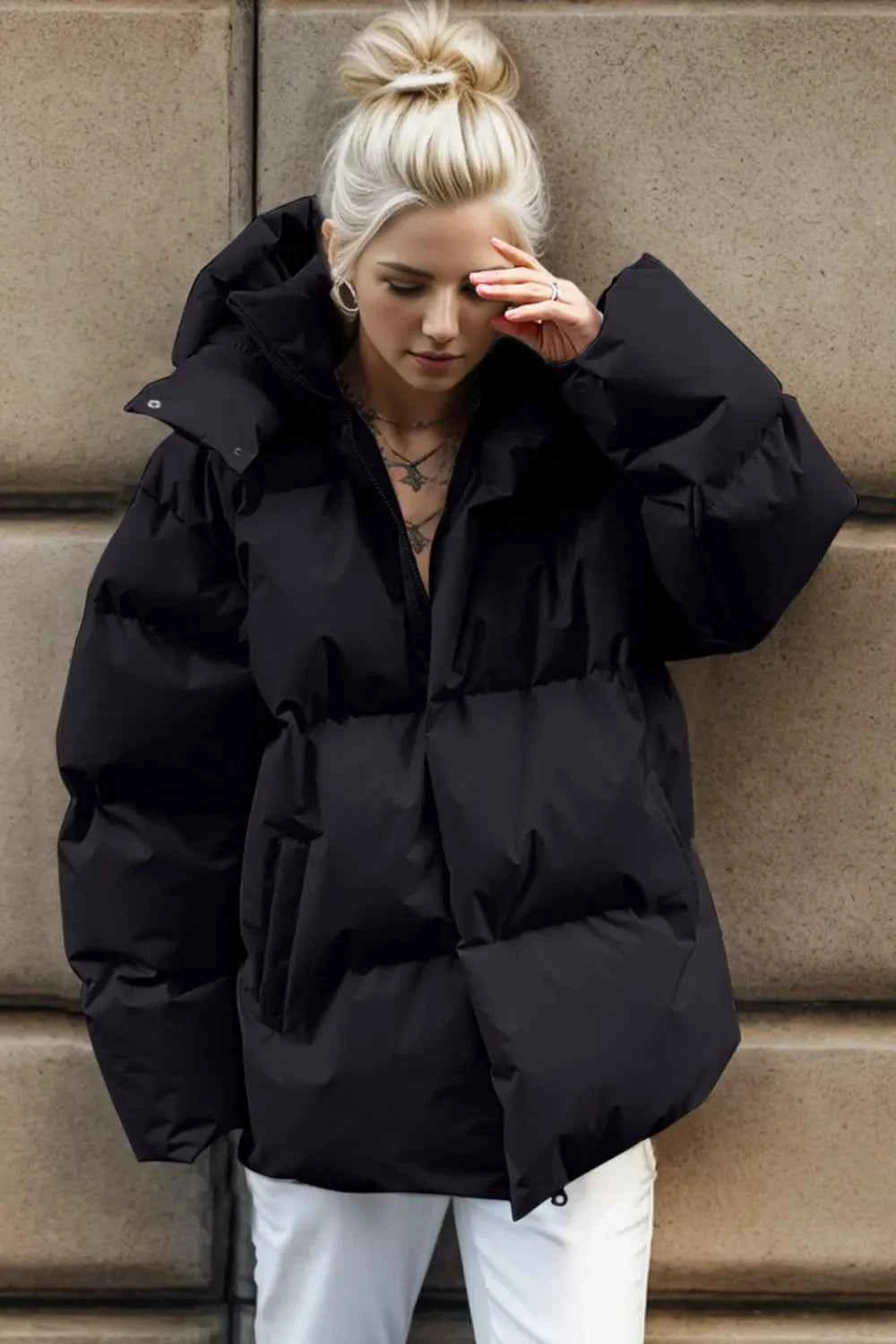 Pocketed Zip Up Hooded Puffer Jacket Black 39e2f744-074e-40ab-a663-092eadf88613-Max