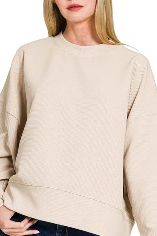 Zenana Ribbed Balloon Sleeve Sweatshirt 39e5246a-1098-471c-ba63-379316fb7eed-Max-Origin