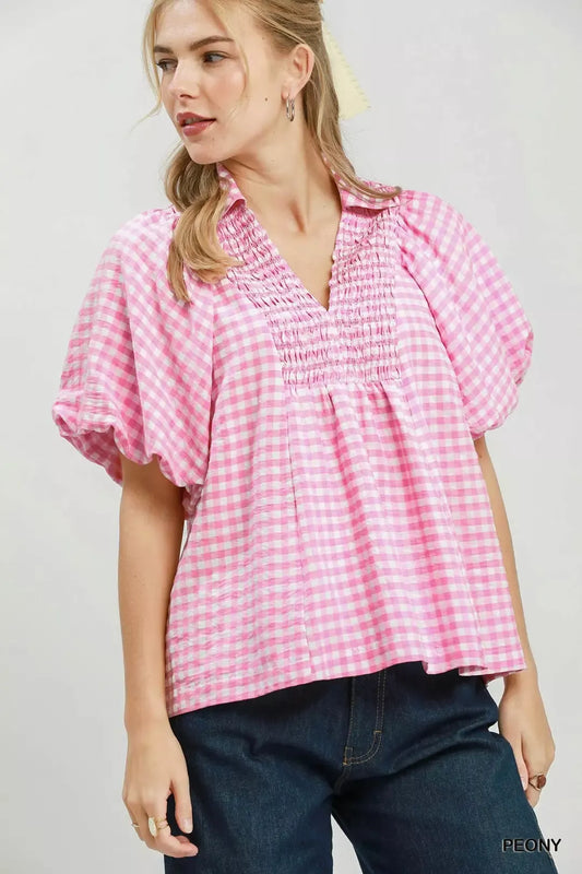 Smocked Yoke Puff Sleeve Gingham Blouse PEONY 39ec7c1f-befa-45d2-9298-70b83007dfc3-Max-Origin