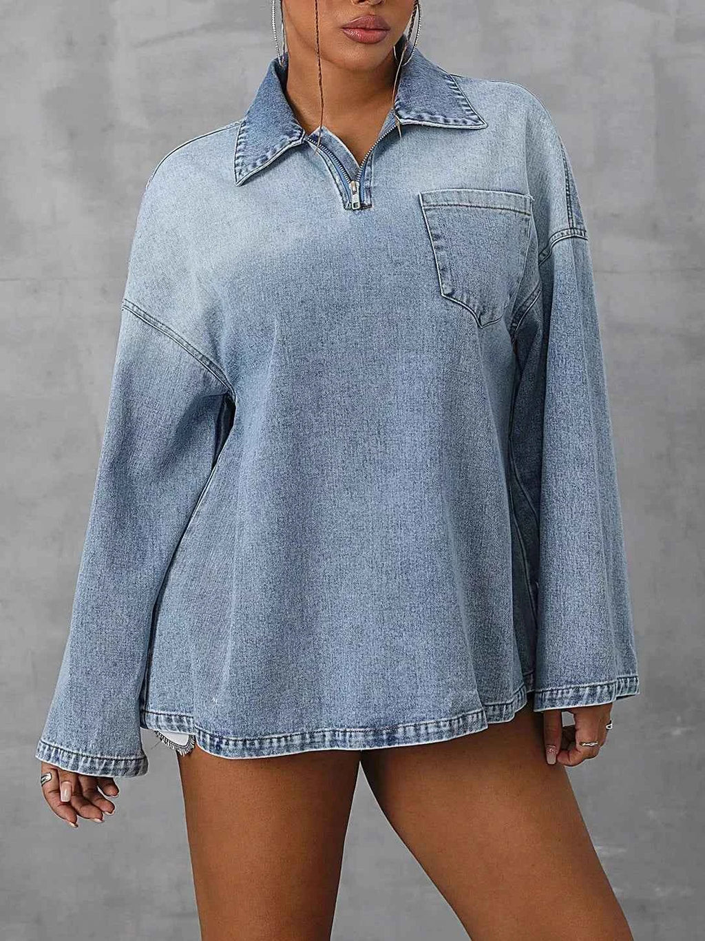 Collared Neck Drop Shoulder Denim Top 39f3ec48-bcb0-4af7-8314-b7edc4e7967e-Max-Origin