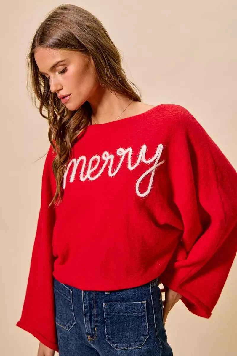 SO ME Merry Tinsel Lettering Christmas Sweater Top 39f90ec06a4d4993a229a6415329a58b-Max-Origin
