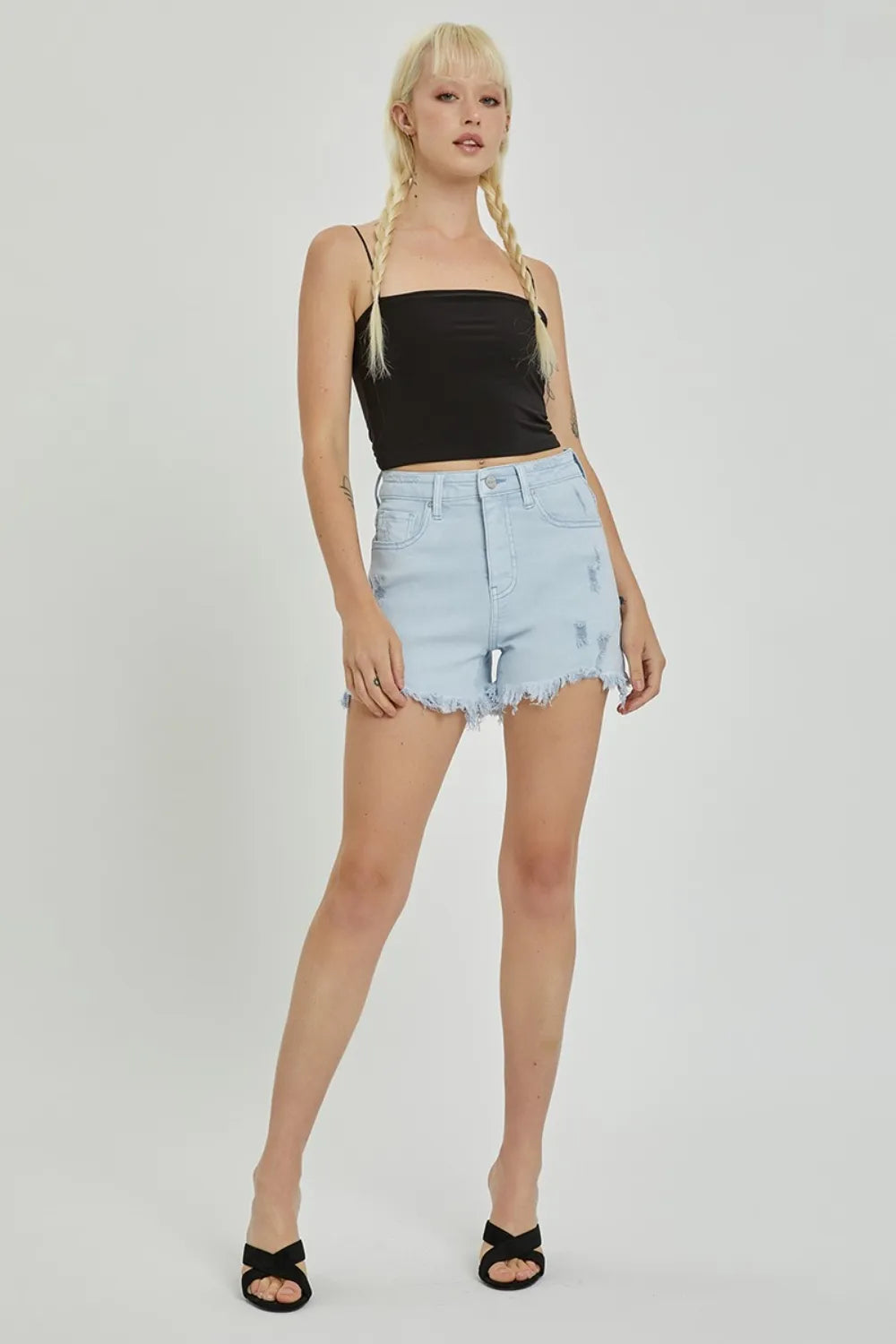 RISEN Full Size High Rise Distressed Detail Denim Shorts 39ffa0c1-6db6-474b-ae31-413643bd4d7b-Max