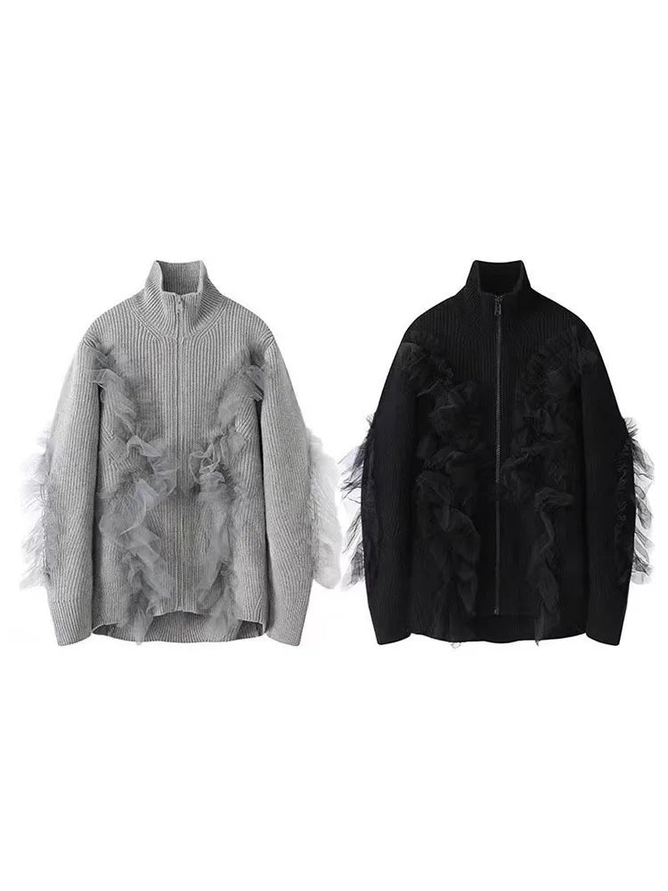 The Sheer-Panel Stand-Collar Zip Cardigan 3F5D7F64E1FB22AA2669314F32842014