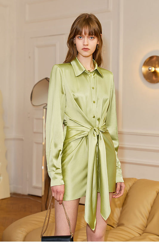 Satin Mini Shirt Dress