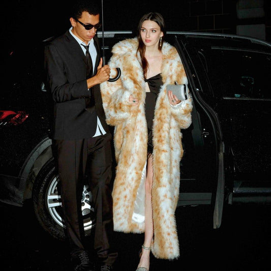 Women's Leopard Print Faux Fur Coat | Lace-Up Long Coat