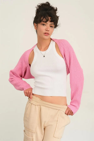 Ribbed Knit Bolero Cardigan Rose Pink 3a0ea672-b168-4164-b280-9a717a46c78c-Max