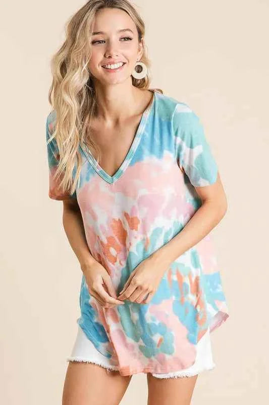 BiBi Circular Tie Dye Print V Neck Top 3a117f07fd854492b4f4c7f3d345261e-Max-Origin