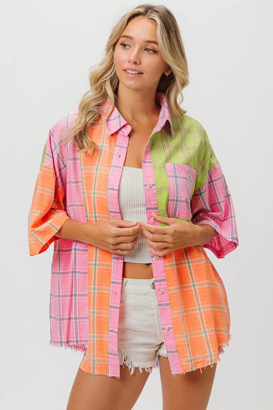 Plaid Collared Neck Half Sleeve Shirt 3a14a4f1-9757-4d2a-b65b-da9bb8b555bb-Max