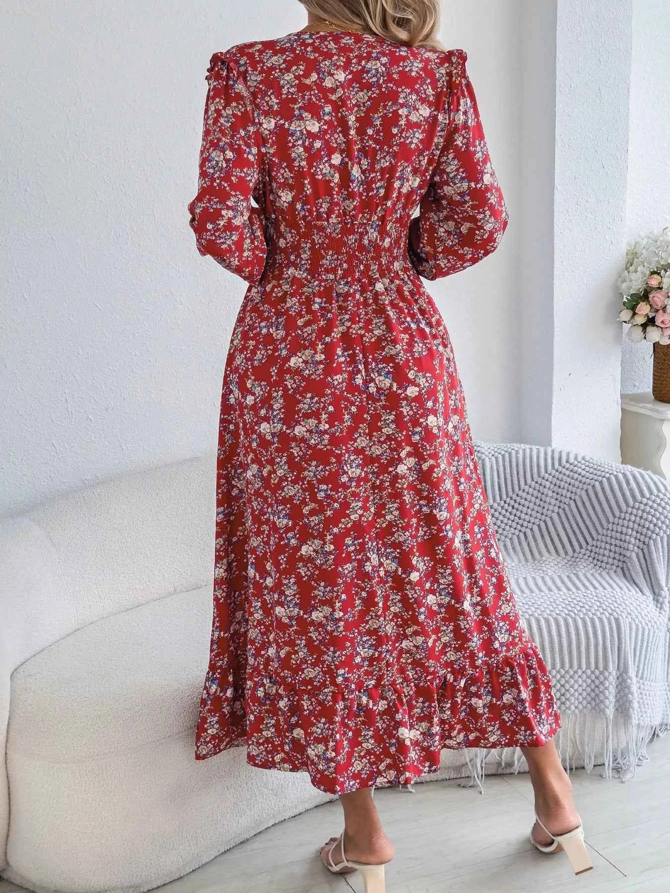 Ruffled Floral V-Neck Flounce Sleeve Dress 3a17165b-2a48-4f02-914d-4bf3f7f385ea-Max-Origin