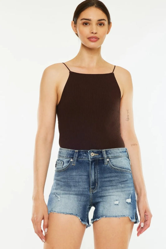 Kancan High Waist Raw Hem Denim Shorts Dark 3a1b1634-8d19-450d-afbd-7e7b3ef2ebd1-Max