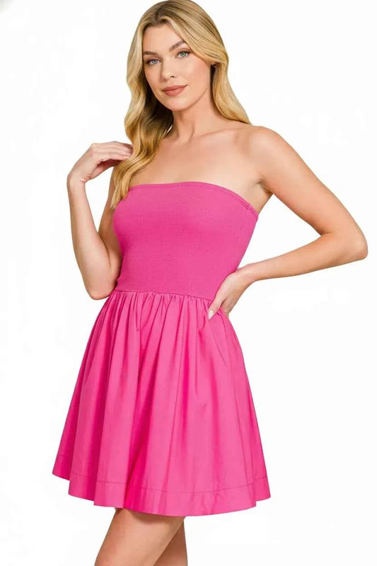 Combined Knit Tube Top Flare Mini Dress 3a1c0fc4-4b14-4040-9195-881e1feac02e-Max-Origin