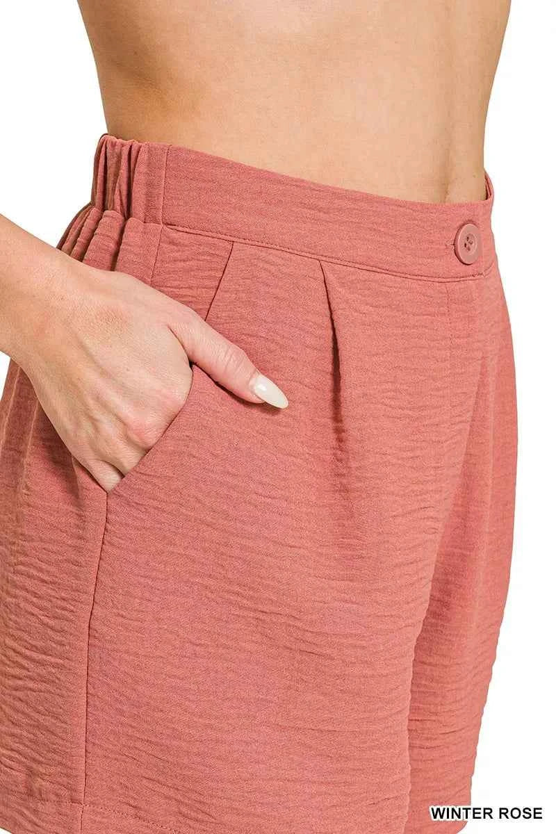 Zenana Woven Airflow Back Elastic Waist Shorts 3a1c2db285da4582b97e37ebf3f209f1-Max-Origin
