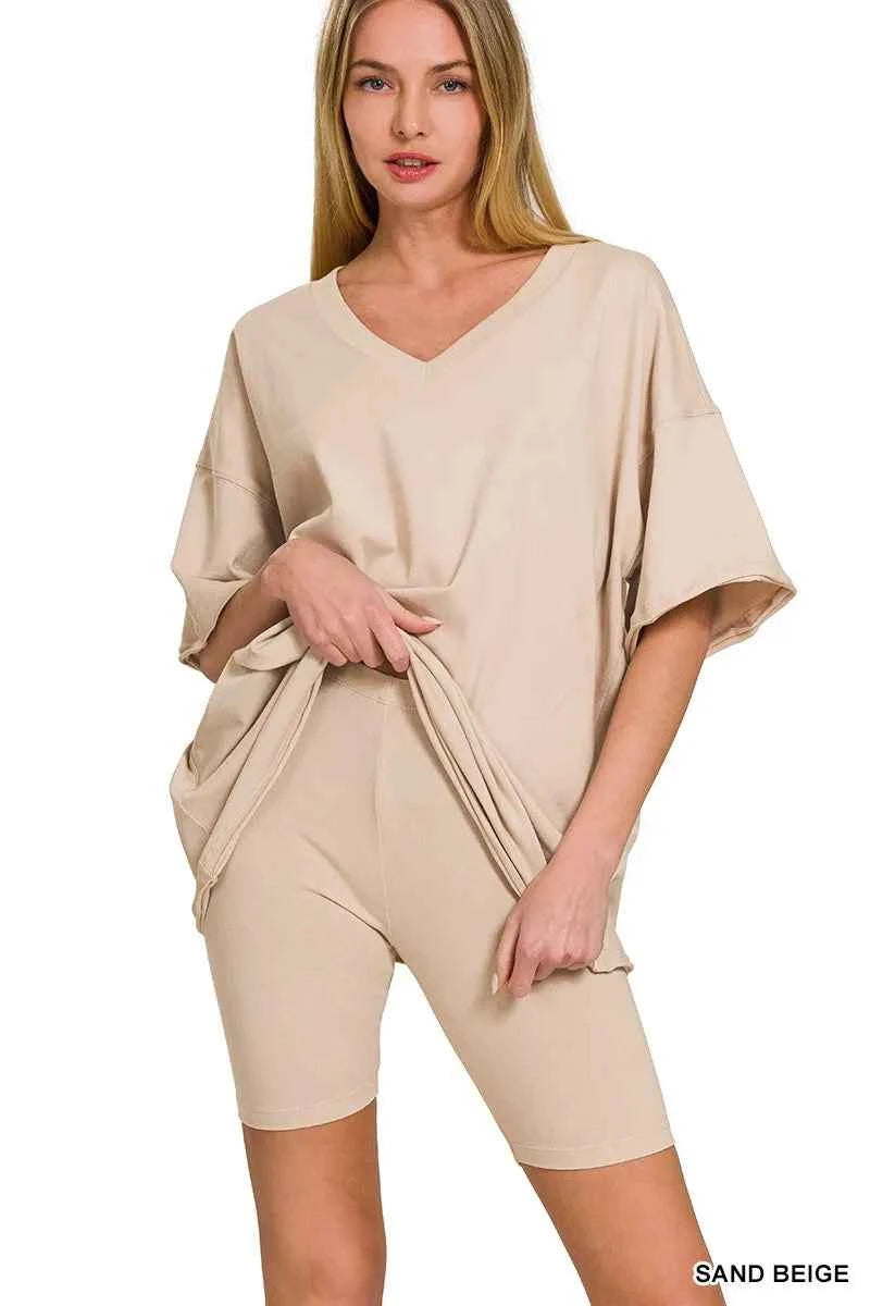 Zenana Cotton V-neck Top & Biker Shorts Set 3a2104946a144dcd961f1b8a936077c0-Max-Origin