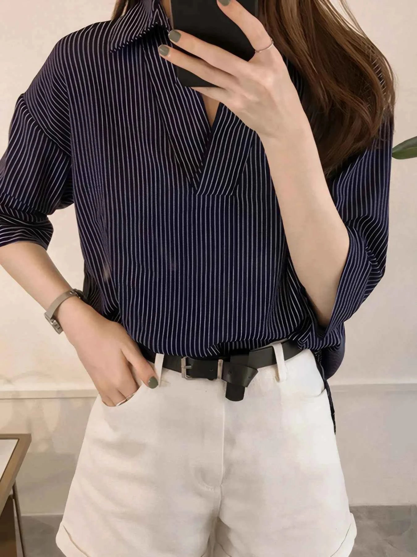 Striped Collared Neck Shirt Dark Navy 3a217d3a-f3cd-442c-843b-c7b388d556b3-Max-Origin