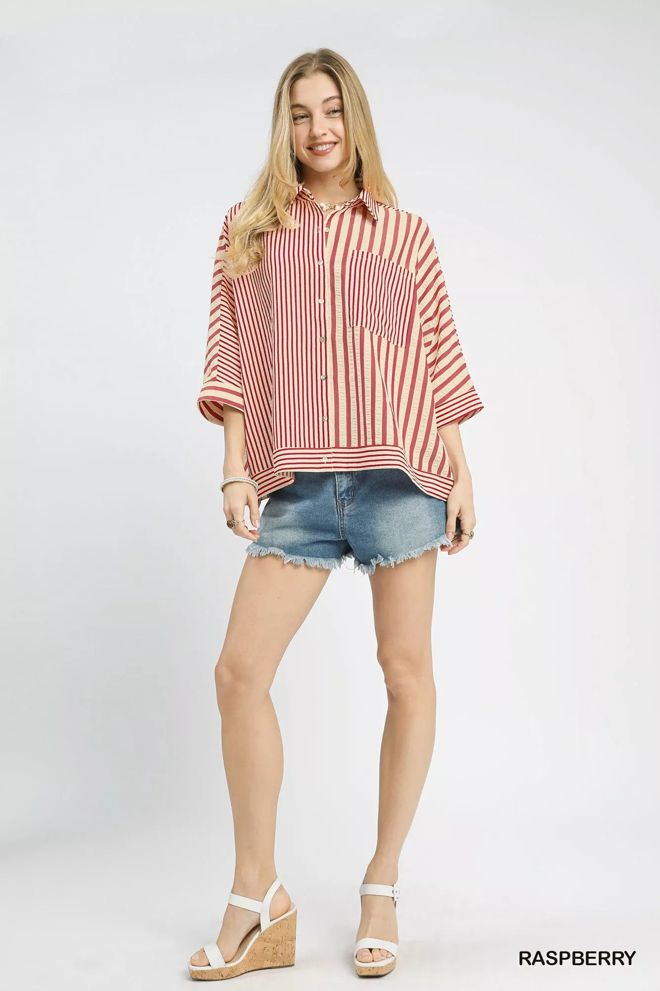 Umgee Mixed Stripe Oversized Button Down Top 3a21c9cb-7c2b-4032-82f0-a234f337114d-Max-Origin