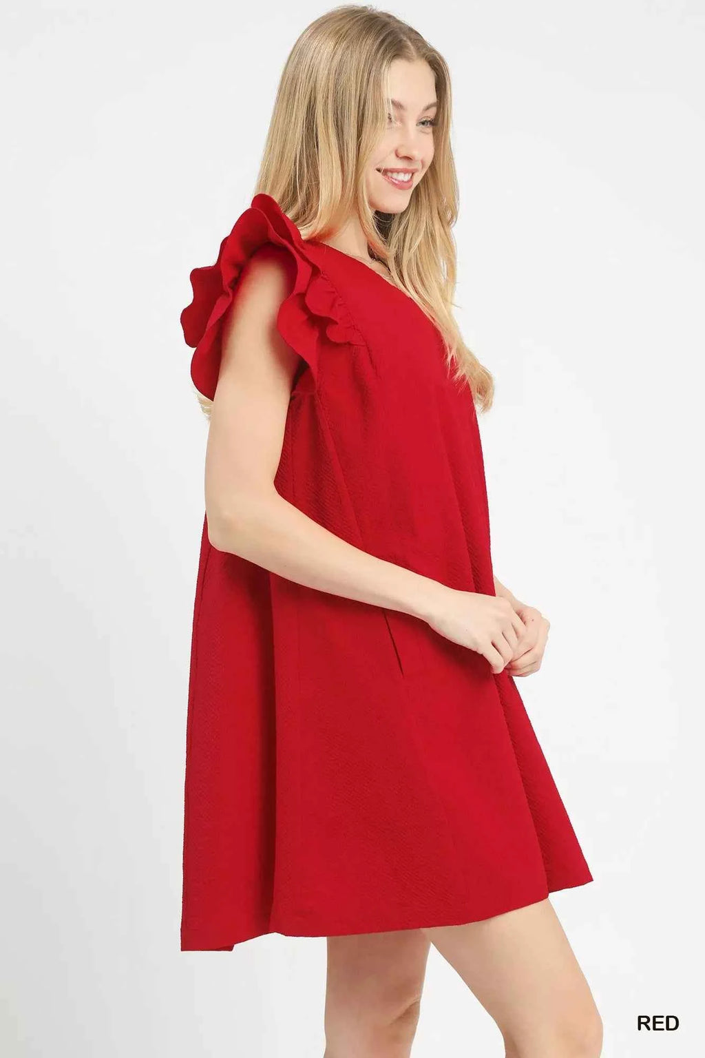 Umgee Seersucker Ruffle Shift Dress 3a2583cd-a8fe-4613-826a-56b854a9668a-Max-Origin