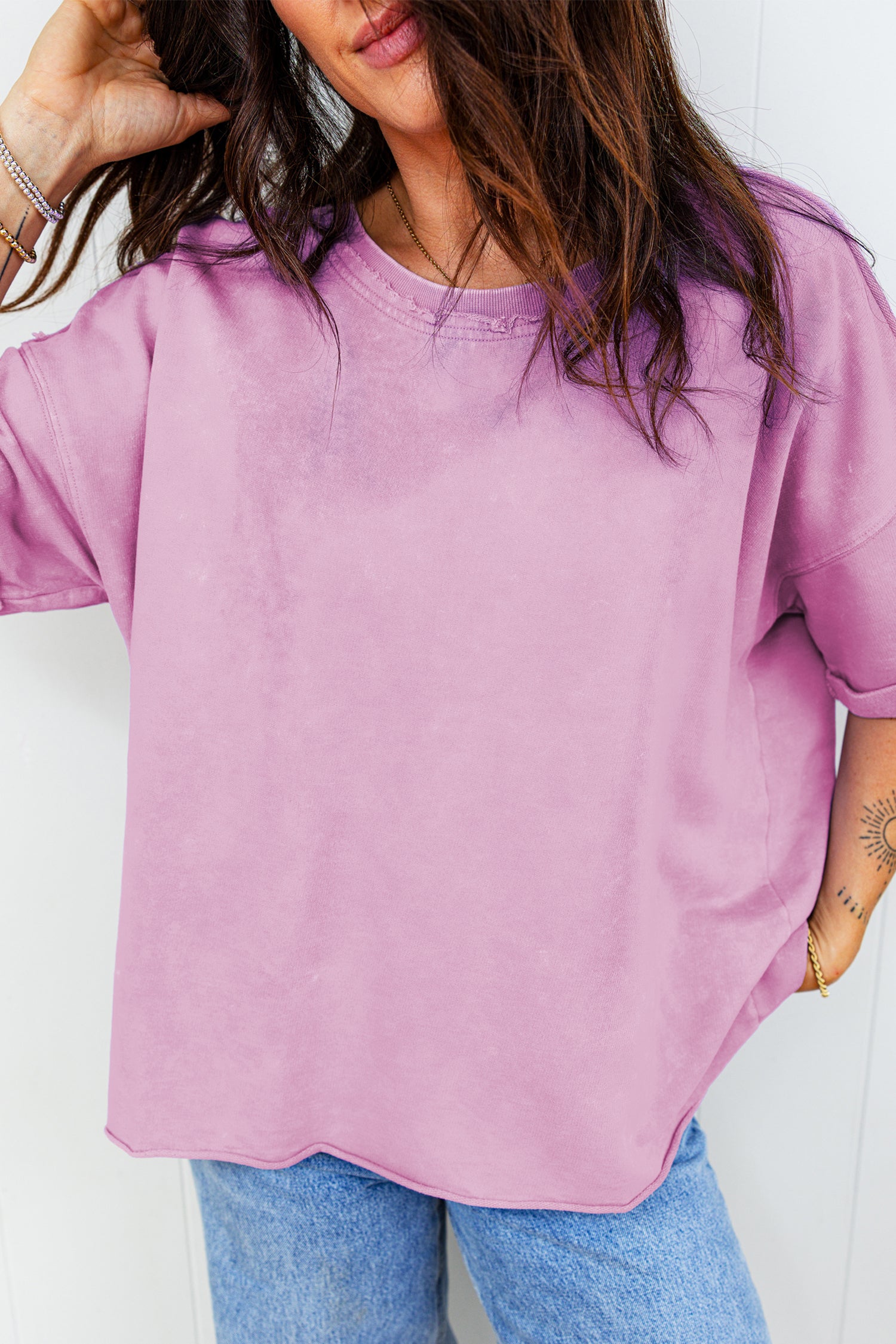 Lavendula Mineral Wash Drop Shoulder Raw Edge Loose Tee 3a26b93c72e96838