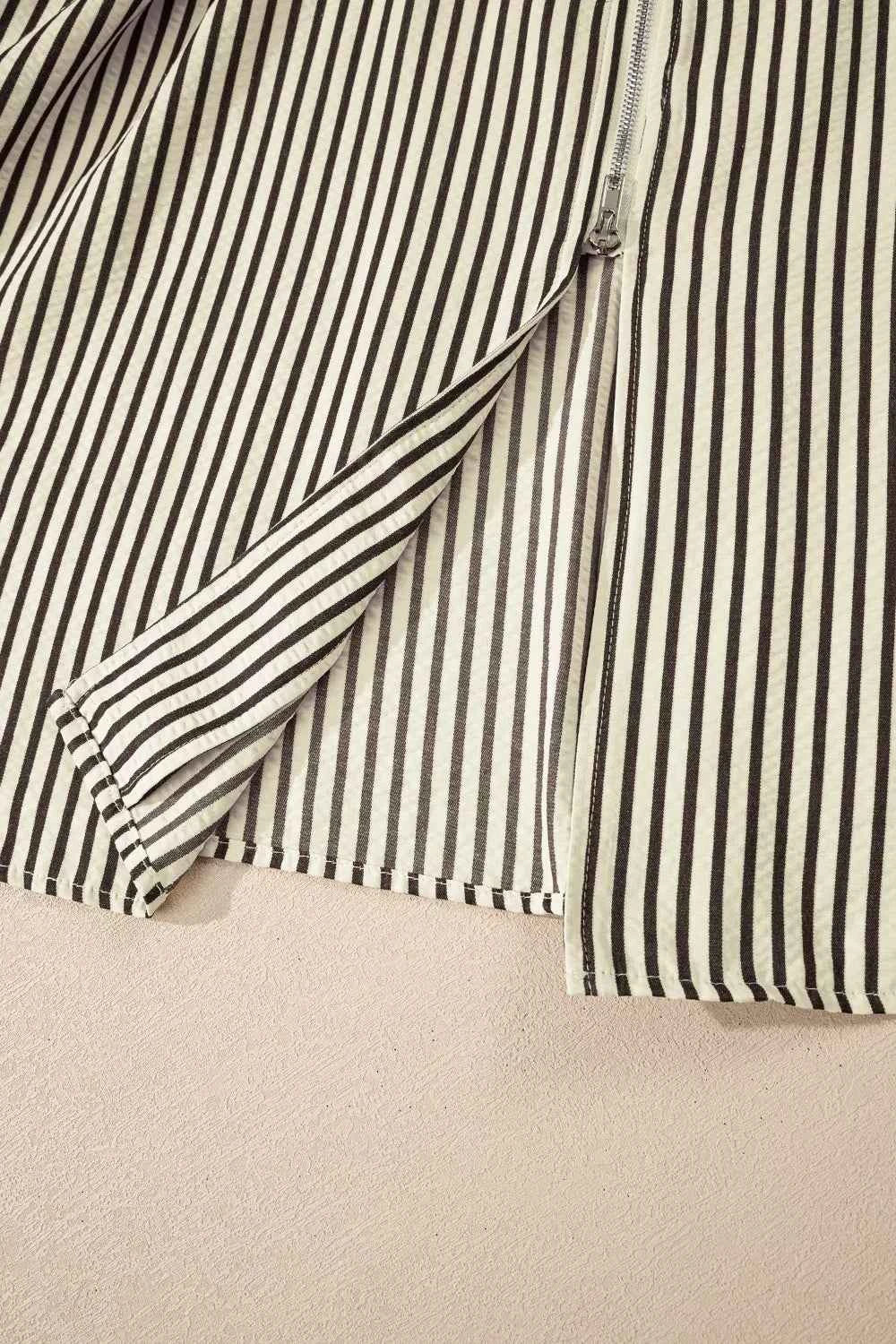 Stripe V Neck Zip Front Cinched High Waist Midi Dress