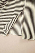 Stripe V Neck Zip Front Cinched High Waist Midi Dress