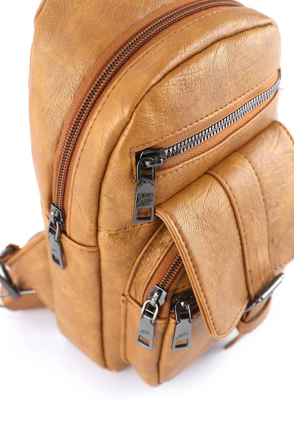 Khaki Vintage Zipper Multi Pockets PU Sling Bag 3a28ea042bf2dcf0