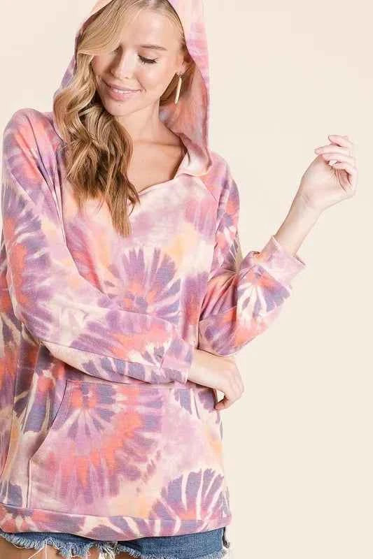 Circular Tie Dye Print Terry Hoodie with Kangaroo 3a2d7cd8b0754de6981031f98f6a349c-Max-Origin