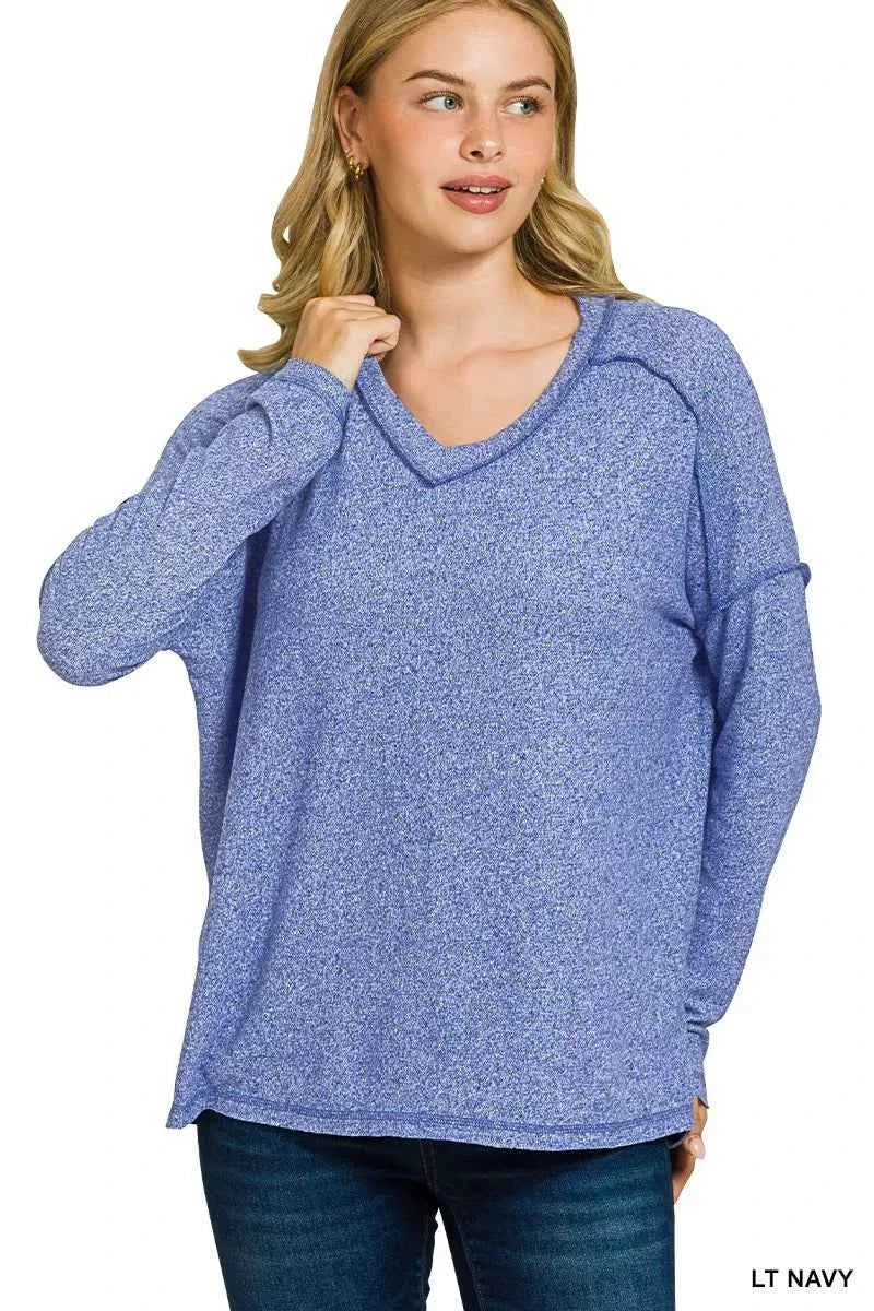 Zenana Soft Melange Hacci Exposed Seam Hi-low Tee LT NAVY 3a4139eb2a5f459c8898c959a54450f6-Max-Origin