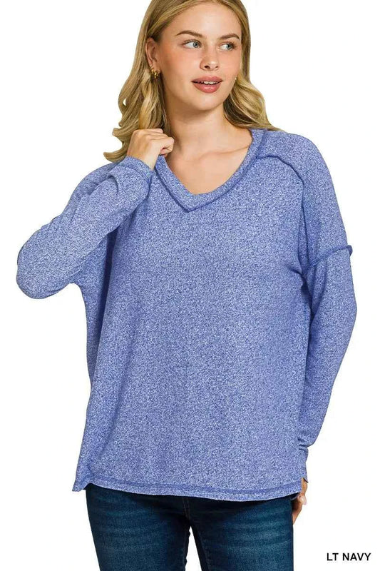 Zenana Soft Melange Hacci Exposed Seam Hi-low Tee LT NAVY 3a4139eb2a5f459c8898c959a54450f6-Max-Origin