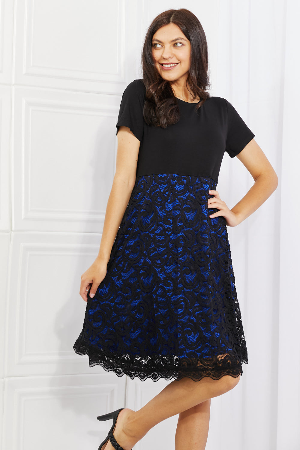 Yelete Full Size Contrasting Lace Midi Dress 3a41f7df66304ea69ce26584cbcc7ef0-Max