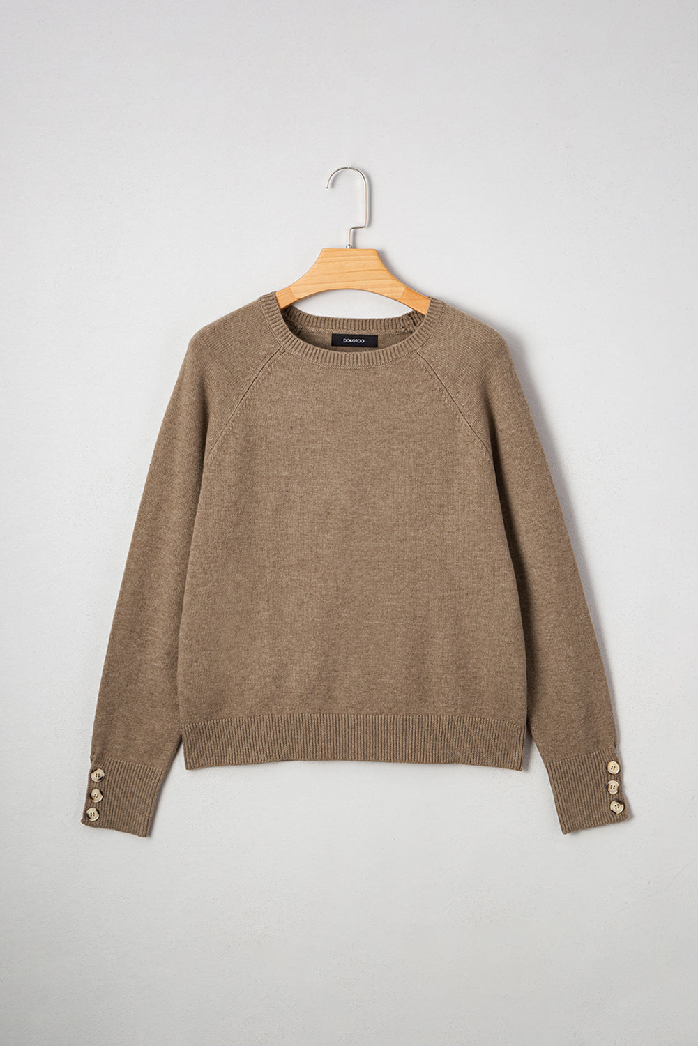 White Buttoned Cuffs Raglan Sleeve Knit Sweater 3a45186780e2f961