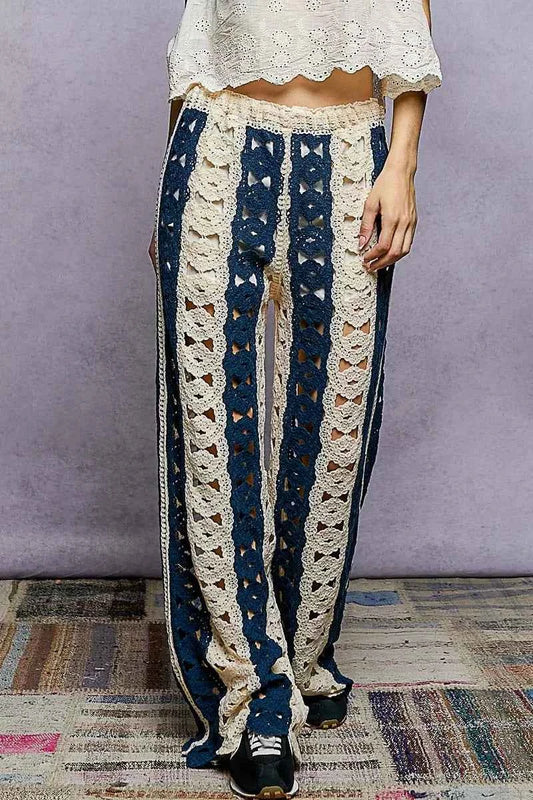 POL Openwork Wide Leg Pants with Stripe Detail NATURAL NAVY One Size 3a481ab2-60f8-44d0-9b72-c53614685b6b-Max-Origin