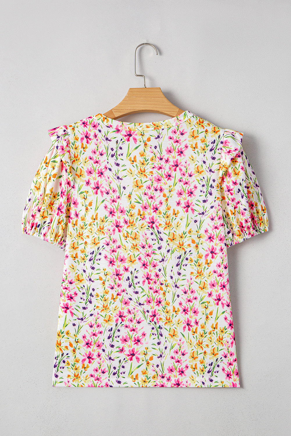 Pink Floral Puff Short Sleeve Crewneck Blouse 3a4c0004f366aa08