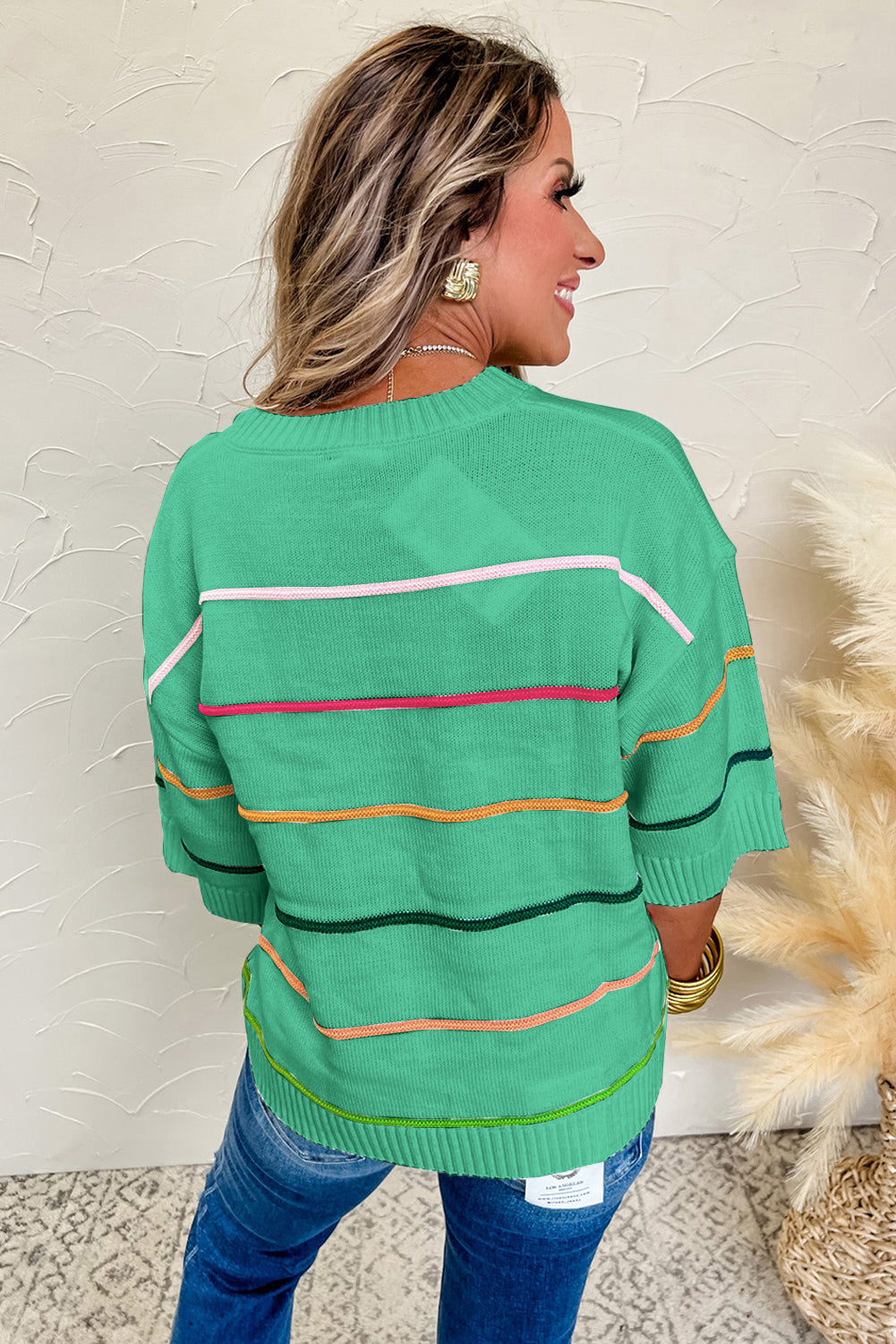 Orchid Petal Striped Half Sleeve Drop Shoulder Sweater 3a4caec3f758725e