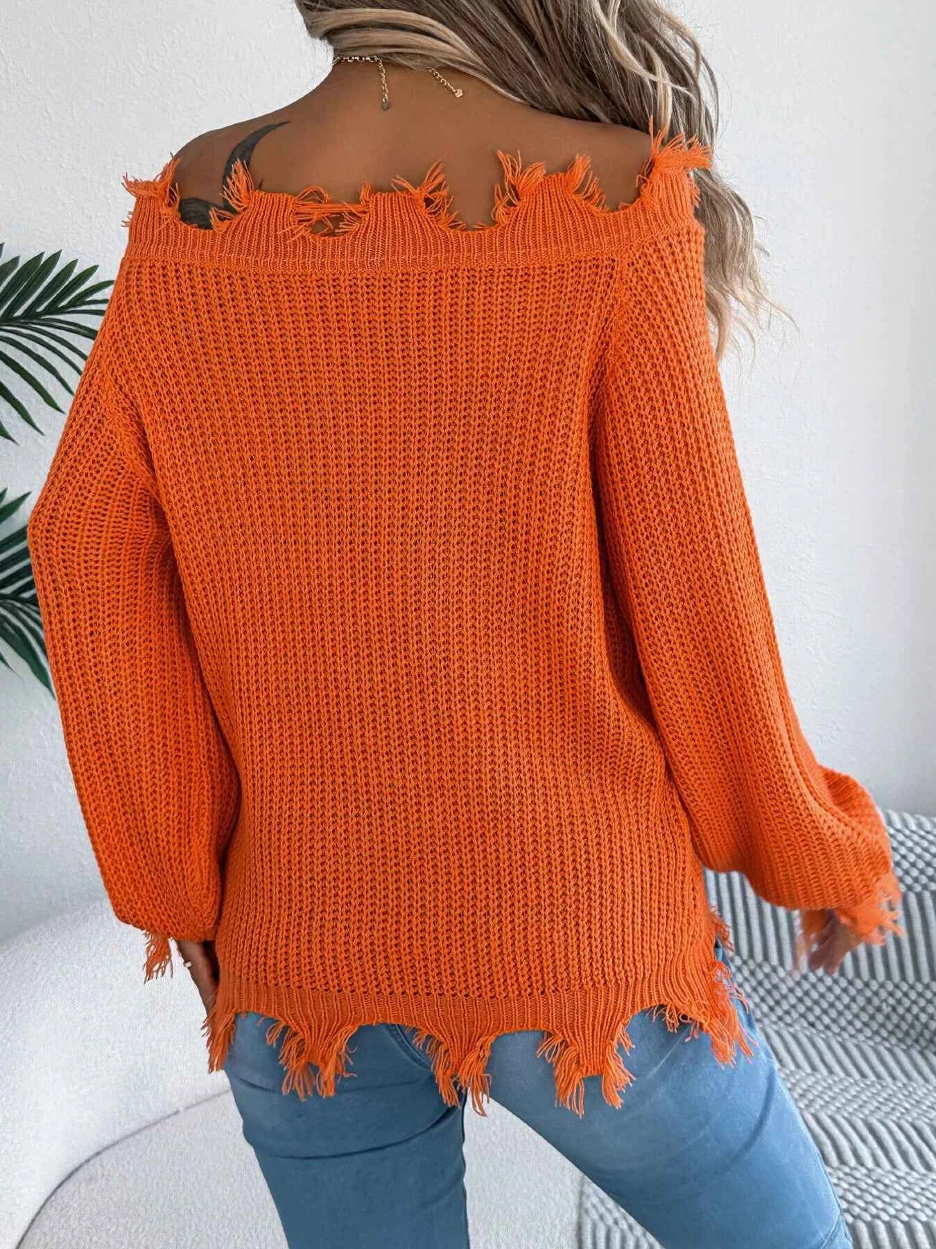 Distressed Hem Openwork Off-Shoulder Sweater 3a4cfe0fccdf45ca8262a62b5c58e797-Max-Origin
