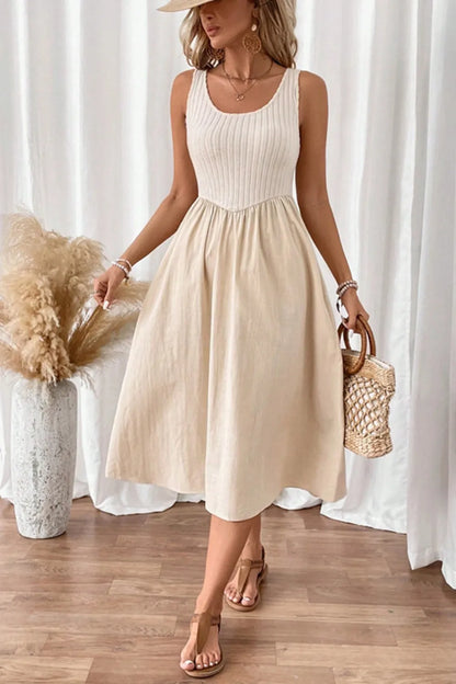 Ribbed Bodice Sleeveless Midi Dress