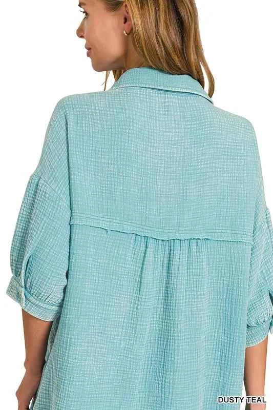 Zenana Washed Double Gauze Button Down Shirt Dress 3a51c7f4904249db892e226874fd1009-Max-Origin