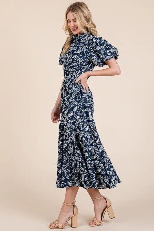 Natural Leaf Pattern Eyelet Lace Puff Sleeve Dress 3a58e2e6-24d8-4b5a-b49a-604a517a7c6d-Max