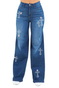 High Waist Rhinestone Cross Wide-Leg Jeans blue 3a5925ca-46c3-49b4-8acf-82f12609d3a0