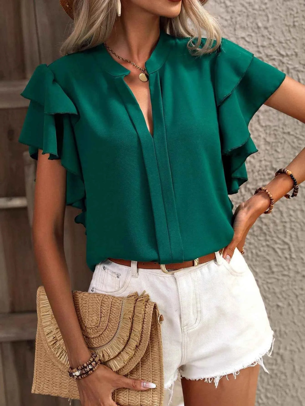 Ruffle Sleeve Notched Blouse 3a5c84ca-d23f-4600-8632-5c726eb3cdc9-Max-Origin