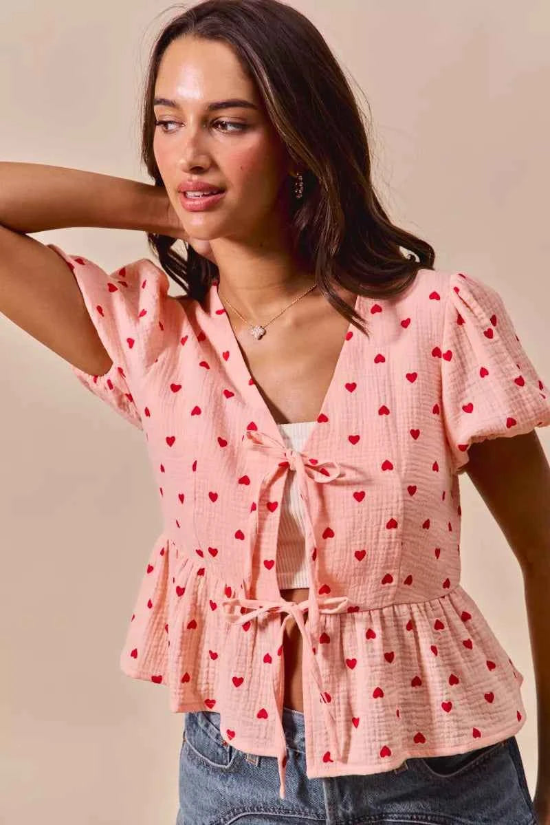 SO ME All Over Heart Ribbon Tie Baby Doll Valentine Blouse 3a5d3fdc38cd4b9b9db45c19555f120a-Max-Origin